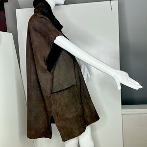 Italian Size 12-14 Zip 3/4 Length Soft Brown Shearling Jacket Car Coat Jacket